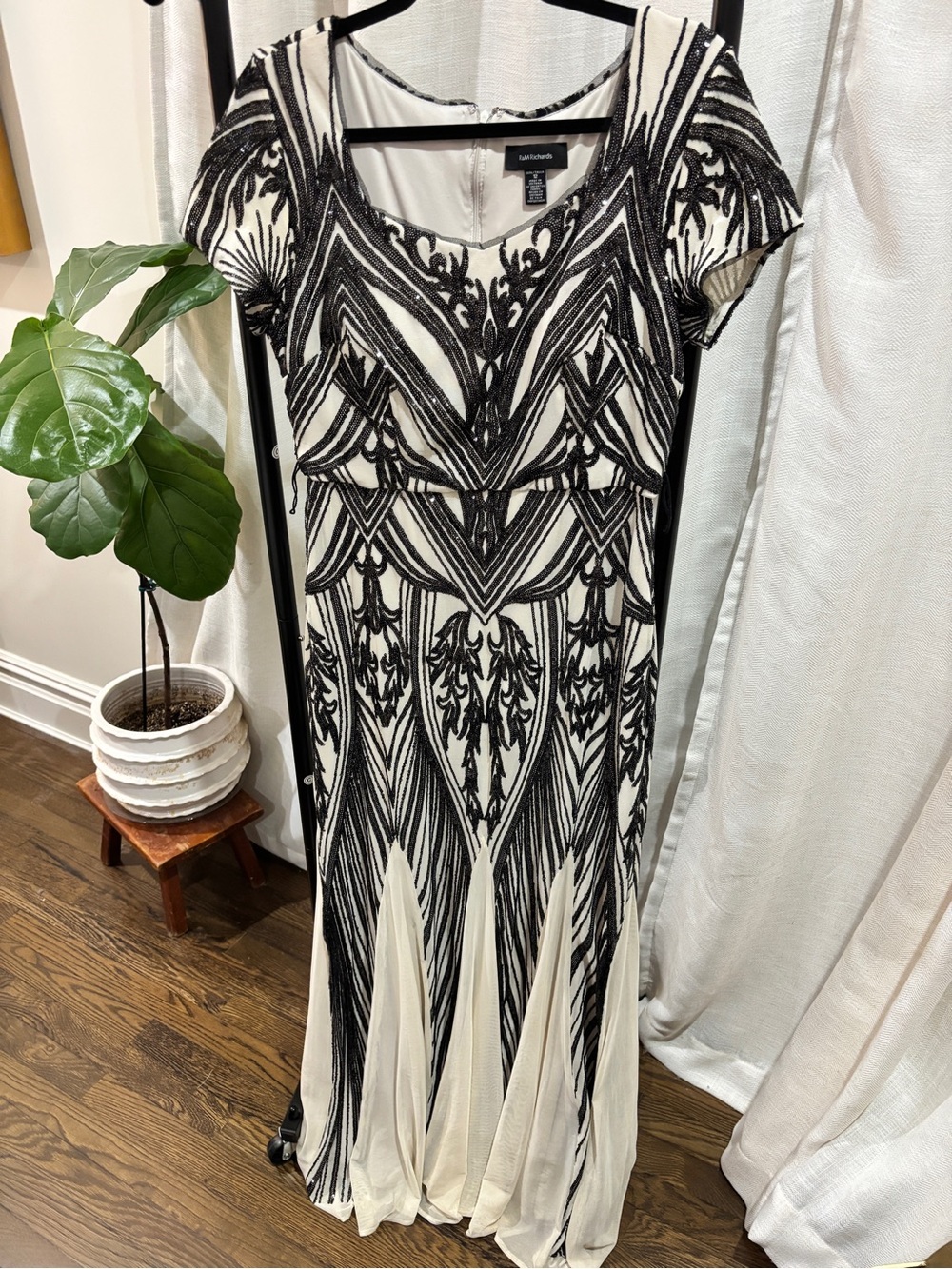 Black & Cream Sequin Evening Dress Art Deco